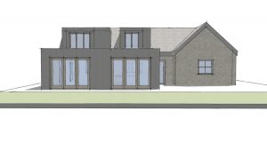 Extension in Wingerworth Derbyshire. Architects sketches and 3d modelling for an open plan extension and dormer. Kitchen dining and livingarea design and remodel