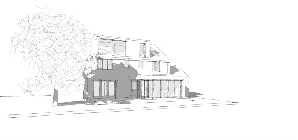 Sketch Images for the single story extension and dormer window. Architects sketch design for scheme in Clay cross, chesterfield. Planning permission.